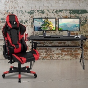 Gaming Desk and Red/Black Reclining Gaming Chair Set /Cup Holder/Headphone Hook/Removable Mouse Pad Top - Wire Management, BLN-X20D1904L-RD-GG