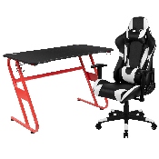 Red Gaming Desk and Black Reclining Gaming Chair Set with Cup Holder and Headphone Hook, BLN-X20RSG1030-BK-GG