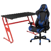 Red Gaming Desk and Blue Reclining Gaming Chair Set with Cup Holder and Headphone Hook, BLN-X20RSG1030-BL-GG