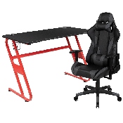 Red Gaming Desk and Gray Reclining Gaming Chair Set with Cup Holder and Headphone Hook, BLN-X20RSG1030-GY-GG