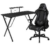 Black Gaming Desk and Gray Reclining Gaming Chair Set with Cup Holder, Headphone Hook, and Monitor/Smartphone Stand, BLN-X20RSG1031-GY-GG