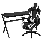 Gaming Desk and Black Footrest Reclining Gaming Chair Set - Cup Holder/Headphone Hook/Removable Mouse Pad Top/Wire Management, BLN-X30D1904L-BK-GG