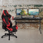 Gaming Desk and Red Footrest Reclining Gaming Chair Set - Cup Holder/Headphone Hook/Removable Mouse Pad Top/Wire Management, BLN-X30D1904L-RD-GG
