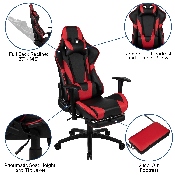 Gaming Desk and Red Footrest Reclining Gaming Chair Set - Cup Holder/Headphone Hook/Removable Mouse Pad Top/Wire Management, BLN-X30D1904L-RD-GG