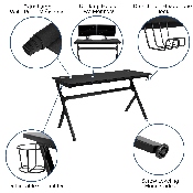 Gaming Desk and Red Footrest Reclining Gaming Chair Set - Cup Holder/Headphone Hook/Removable Mouse Pad Top/Wire Management, BLN-X30D1904L-RD-GG