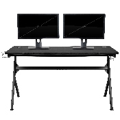 Gaming Desk and Red Footrest Reclining Gaming Chair Set - Cup Holder/Headphone Hook/Removable Mouse Pad Top/Wire Management, BLN-X30D1904L-RD-GG