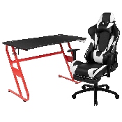 Red Gaming Desk and Black Footrest Reclining Gaming Chair Set with Cup Holder and Headphone Hook, BLN-X30RSG1030-BK-GG
