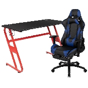 Red Gaming Desk with Cup Holder/Headphone Hook & Blue Reclining Gaming Chair with Footrest, BLN-X30RSG1030-BL-GG