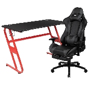 Red Gaming Desk with Cup Holder/Headphone Hook & Gray Reclining Gaming Chair with Footrest, BLN-X30RSG1030-GY-GG