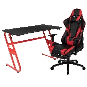 Red Gaming Desk and Red/Black Footrest Reclining Gaming Chair Set with Cup Holder and Headphone Hook, BLN-X30RSG1030-RD-GG