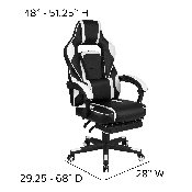 Black Gaming Desk with Cup Holder/Headphone Hook/2 Wire Management Holes & White Reclining Back/Arms Gaming Chair with Footrest, BLN-X40D1904-WH-GG