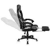 Black Gaming Desk with Cup Holder/Headphone Hook/2 Wire Management Holes & White Reclining Back/Arms Gaming Chair with Footrest, BLN-X40D1904-WH-GG
