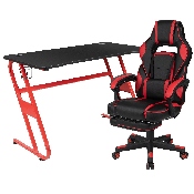 Red Gaming Desk with Cup Holder/Headphone Hook & Red Reclining Back/Arms Gaming Chair with Footrest, BLN-X40RSG1030-RED-GG