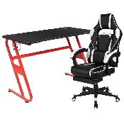 Red Gaming Desk with Cup Holder/Headphone Hook & White Reclining Back/Arms Gaming Chair with Footrest, BLN-X40RSG1030-WH-GG