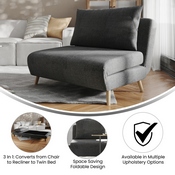 Shaw Convertible Tri-Fold Sleeper Chair with Pillow, Multifunctional Adjustable Sleeper with Channel Stitching and Hideaway Legs in Dark Gray, BO-BS-BS031-DKGRY-GG