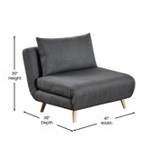 Shaw Convertible Tri-Fold Sleeper Chair with Pillow, Multifunctional Adjustable Sleeper with Channel Stitching and Hideaway Legs in Dark Gray, BO-BS-BS031-DKGRY-GG