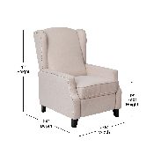 Prescott Traditional Style Slim Push Back Recliner Chair-Wingback Recliner with Cream Fabric Upholstery-Accent Nail Trim, BO-BS7002-1-CREAM-GG