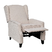 Prescott Traditional Style Slim Push Back Recliner Chair-Wingback Recliner with Cream Fabric Upholstery-Accent Nail Trim, BO-BS7002-1-CREAM-GG