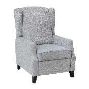 Prescott Traditional Style Slim Push Back Recliner Chair-Wingback Recliner with Gray Polyester Fabric Upholstery-Accent Nail Trim, BO-BS7002-1-GY-GG