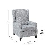 Prescott Traditional Style Slim Push Back Recliner Chair-Wingback Recliner with Gray Polyester Fabric Upholstery-Accent Nail Trim, BO-BS7002-1-GY-GG