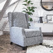 Prescott Traditional Style Slim Push Back Recliner Chair-Wingback Recliner with Gray Polyester Fabric Upholstery-Accent Nail Trim, BO-BS7002-1-GY-GG