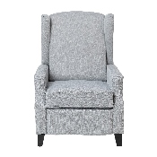 Prescott Traditional Style Slim Push Back Recliner Chair-Wingback Recliner with Gray Polyester Fabric Upholstery-Accent Nail Trim, BO-BS7002-1-GY-GG