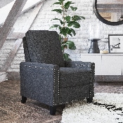 Carson Transitional Style Push Back Recliner Chair - Pillow Back Recliner - Gray Fabric Upholstery - Accent Nail Trim, BO-BS7003-GY-GG