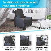 Carson Transitional Style Push Back Recliner Chair - Pillow Back Recliner - Gray Fabric Upholstery - Accent Nail Trim, BO-BS7003-GY-GG