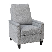 Carson Transitional Style Push Back Recliner Chair - Pillow Back Recliner - Light Gray Fabric Upholstery - Accent Nail Trim, BO-BS7003-LGY-GG