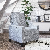 Carson Transitional Style Push Back Recliner Chair - Pillow Back Recliner - Light Gray Fabric Upholstery - Accent Nail Trim, BO-BS7003-LGY-GG