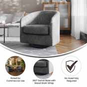 Landon Club Style Commercial Barrel Accent Armchair with 360 Degree Swivel Metal Base and Sloped Armrests in Dark Gray Fabric Upholstery, BS-AC22-060-DKGRY-GG