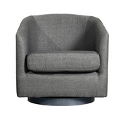 Landon Club Style Commercial Barrel Accent Armchair with 360 Degree Swivel Metal Base and Sloped Armrests in Dark Gray Fabric Upholstery, BS-AC22-060-DKGRY-GG