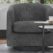 Landon Club Style Commercial Barrel Accent Armchair with 360 Degree Swivel Metal Base and Sloped Armrests in Dark Gray Fabric Upholstery, BS-AC22-060-DKGRY-GG