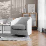 Landon Club Style Commercial Barrel Accent Armchair with 360 Degree Swivel Metal Base and Sloped Armrests in Light Gray Fabric Upholstery, BS-AC22-060-LTGRY-GG