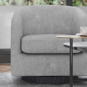 Landon Club Style Commercial Barrel Accent Armchair with 360 Degree Swivel Metal Base and Sloped Armrests in Light Gray Fabric Upholstery, BS-AC22-060-LTGRY-GG