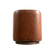 Myles Club Style Commercial Barrel Accent Armchair with 360 Swivel Metal Base and Brown Leathersoft Upholstery with Brass Decorative Nail Head Trim, BS-AC22-061-BRNPU-GG