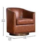 Myles Club Style Commercial Barrel Accent Armchair with 360 Swivel Metal Base and Brown Leathersoft Upholstery with Brass Decorative Nail Head Trim, BS-AC22-061-BRNPU-GG