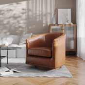 Myles Club Style Commercial Barrel Accent Armchair with 360 Swivel Metal Base and Brown Leathersoft Upholstery with Brass Decorative Nail Head Trim, BS-AC22-061-BRNPU-GG