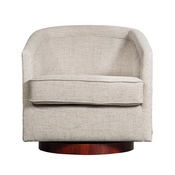Dean Club Style Commercial Barrel Accent Armchair with 360 Degree Swivel Metal Base and Sloped Armrests in Cream Fabric Upholstery, BS-AC22-064-CRM-GG