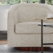 Dean Club Style Commercial Barrel Accent Armchair with 360 Degree Swivel Metal Base and Sloped Armrests in Cream Fabric Upholstery, BS-AC22-064-CRM-GG