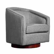 Dean Club Style Commercial Barrel Accent Armchair with 360 Degree Swivel Metal Base and Sloped Armrests in Gray Fabric Upholstery, BS-AC22-064-GRY-GG