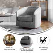 Dean Club Style Commercial Barrel Accent Armchair with 360 Degree Swivel Metal Base and Sloped Armrests in Gray Fabric Upholstery, BS-AC22-064-GRY-GG