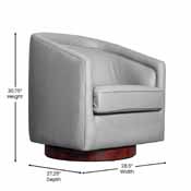 Dean Club Style Commercial Barrel Accent Armchair with 360 Degree Swivel Metal Base and Sloped Armrests in Gray LeatherSoft Upholstery, BS-AC22-064-GRYPU-GG