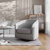 Dean Club Style Commercial Barrel Accent Armchair with 360 Degree Swivel Metal Base and Sloped Armrests in Gray LeatherSoft Upholstery, BS-AC22-064-GRYPU-GG