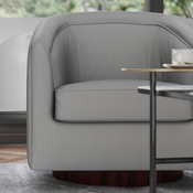 Dean Club Style Commercial Barrel Accent Armchair with 360 Degree Swivel Metal Base and Sloped Armrests in Gray LeatherSoft Upholstery, BS-AC22-064-GRYPU-GG