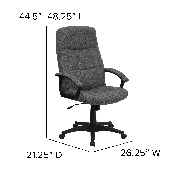 High Back Gray Fabric Executive Swivel Office Chair with Two Line Horizontal Stitch Back and Arms, BT-134A-GY-GG