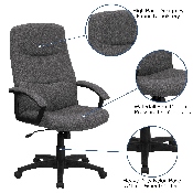 High Back Gray Fabric Executive Swivel Office Chair with Two Line Horizontal Stitch Back and Arms, BT-134A-GY-GG