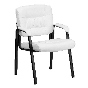 White LeatherSoft Executive Side Reception Chair with Black Metal Frame, BT-1404-WH-GG