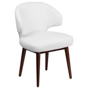 Comfort Back Series White LeatherSoft Side Reception Chair with Walnut Legs, BT-2-WH-GG