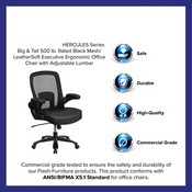 HERCULES Series Big & Tall 500 lb. Rated Black Mesh/LeatherSoft Executive Ergonomic Office Chair with Adjustable Lumbar, BT-20180-LEA-GG